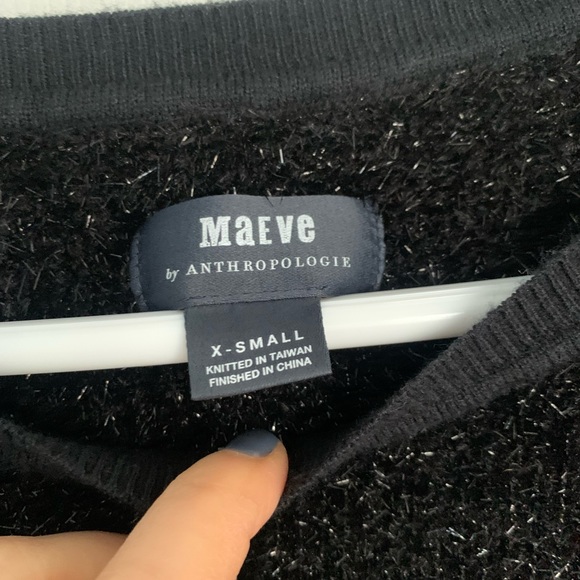 Anthropologie NWT Maeve Black Sparkle Dolman, Cropped, Puff Sleeve Top XS - Picture 6 of 8